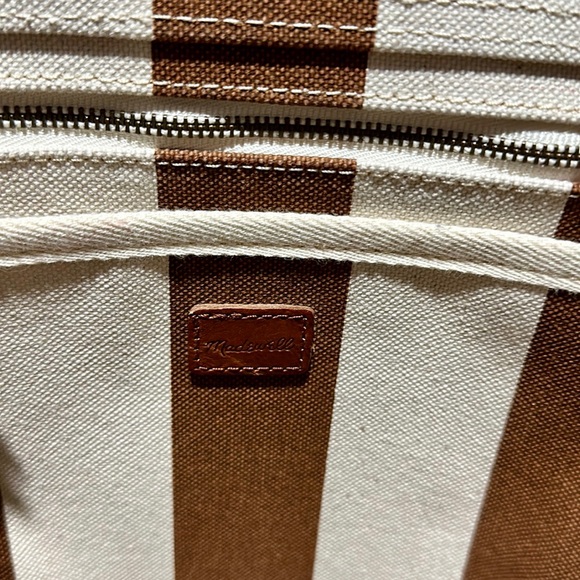 🔥🔥🔥Madewell Stripe Leather Canvas Large Tote Shoulder Bag - Picture 9 of 15